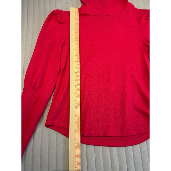 By Anthropologie Red‎ Puff Sleeve Turtleneck Top Womens XS Made in Turkey - Picture 6 of 8